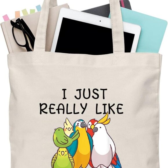 Parrots Lover Tote Bag Bird Watching Gift Reusable Canvas Casual Accessory - Picture 1 of 7
